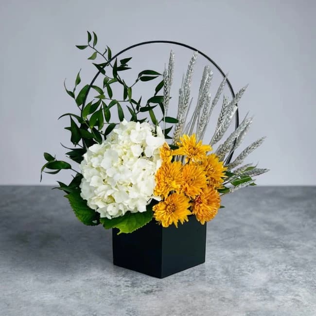 Hydrangea & Yellow Chrysanthemum Arrangement