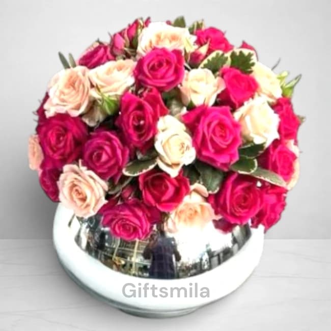 Pink & White Roses Vase